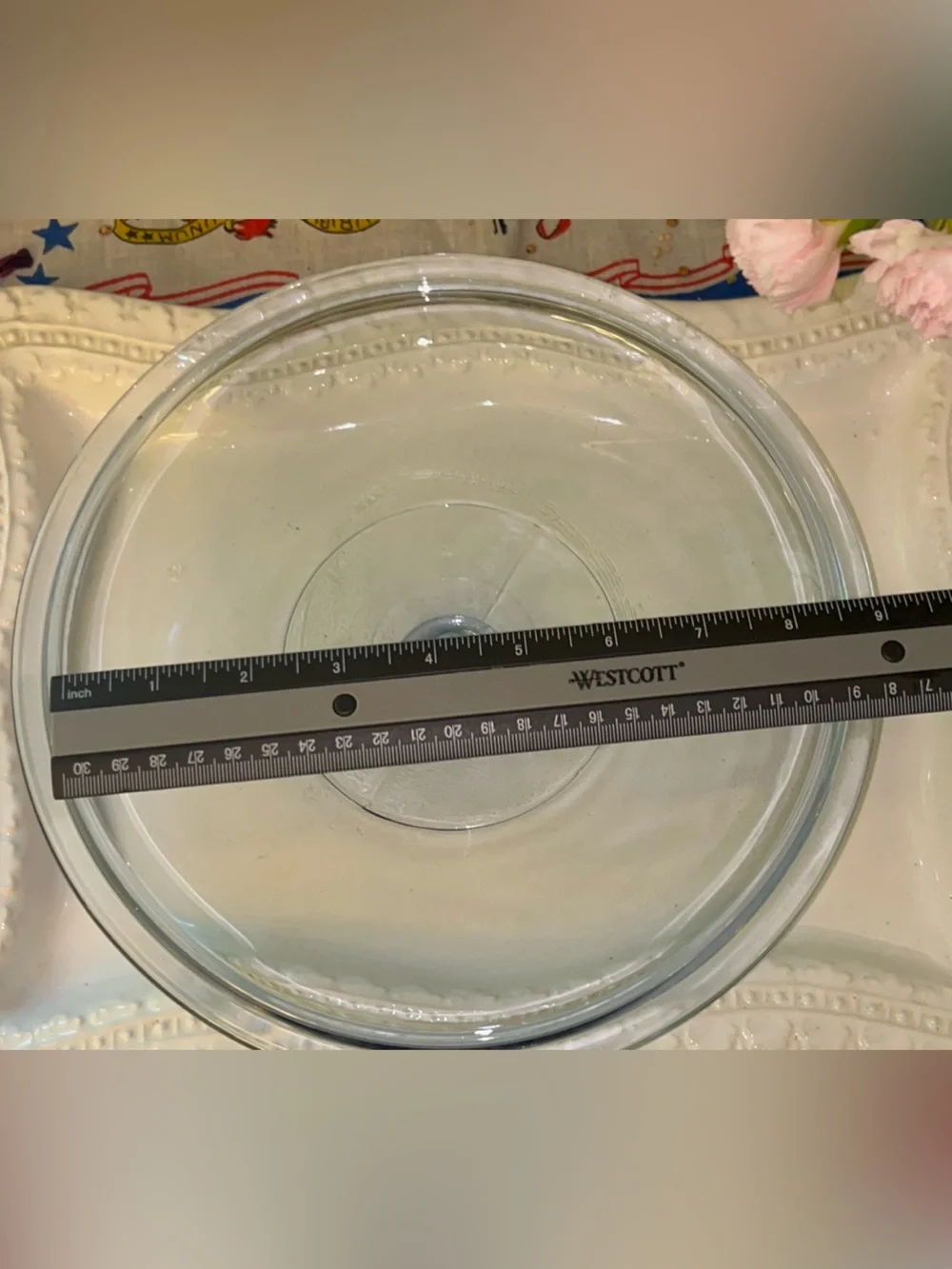 Vintage Clear Blue Glass Casserole Lid9.5in outer Diameter 8.5in inner diameter